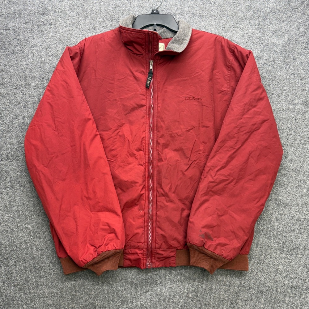 LL Bean Warm-Up Jacket Mens Large Red Fleece Lined Nylon Bomber Full‎ Zip Coat